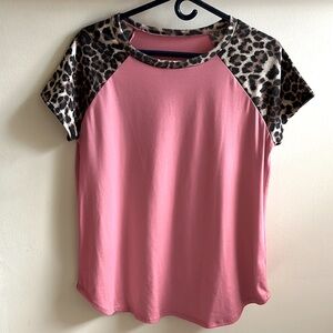 Large leopard and pink contrast top